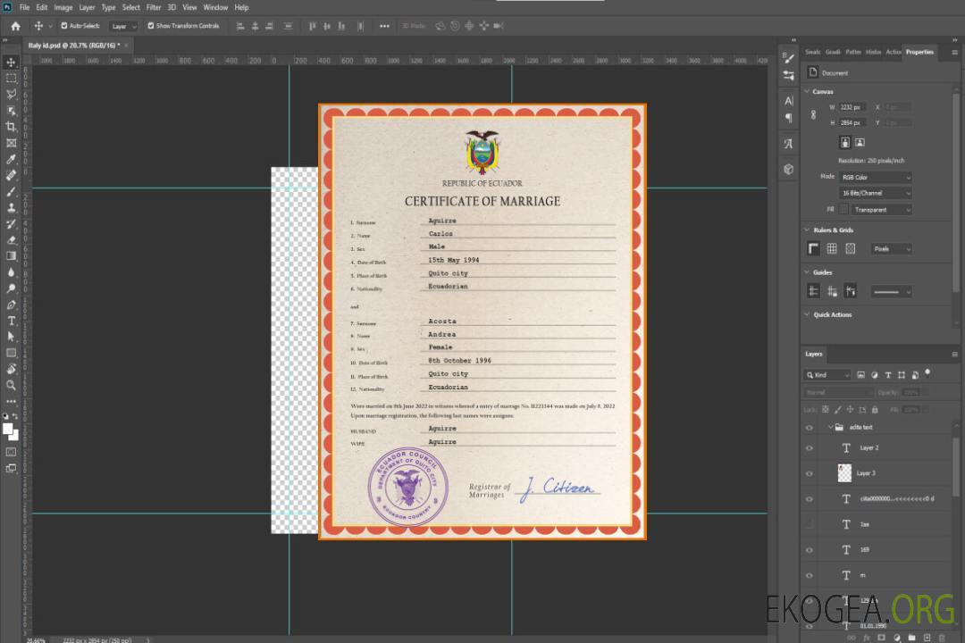 Modèle PSD de certificat de mariage en Équateur template Modèle PSD de certificat de mariage en Équateur template